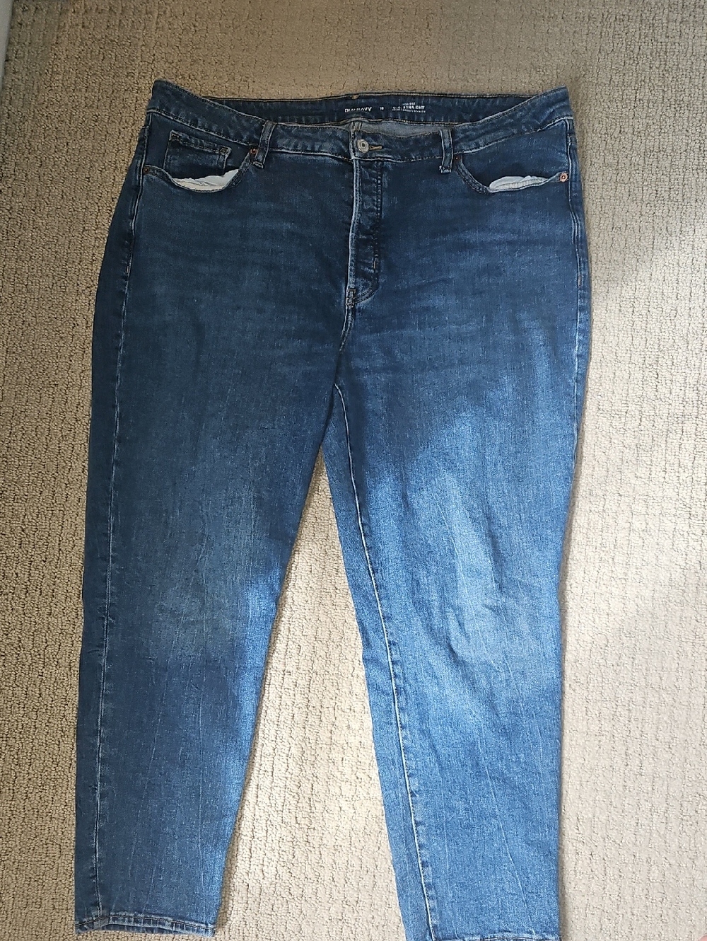 Old Navy Blue Denim High-Rise Straight Jeans - Button FLY